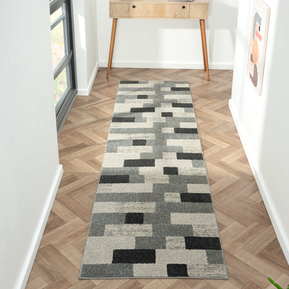 Astana 484 Slate Square Pattern Hallway Runner Rug Saray Rugs