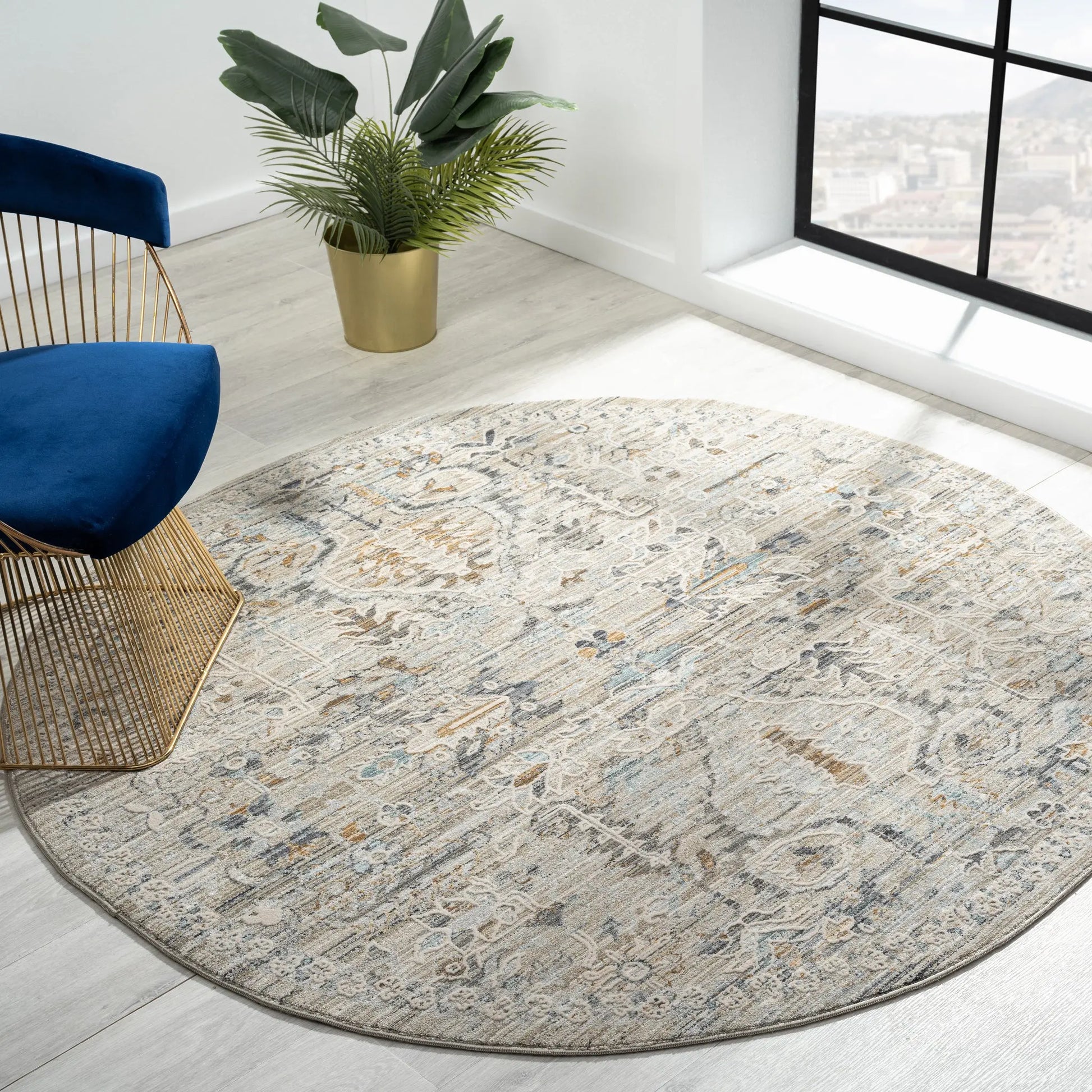 Auburn 6755 Taupe Traditional Round Rug Saray Rugs