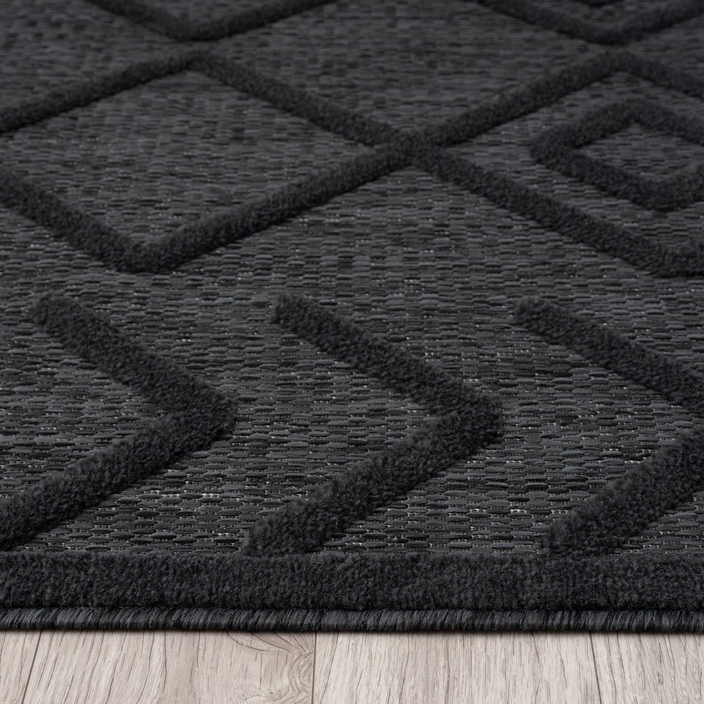 Calmer 416 Charcoal geometric patterns Hallway Runner Saray Rugs