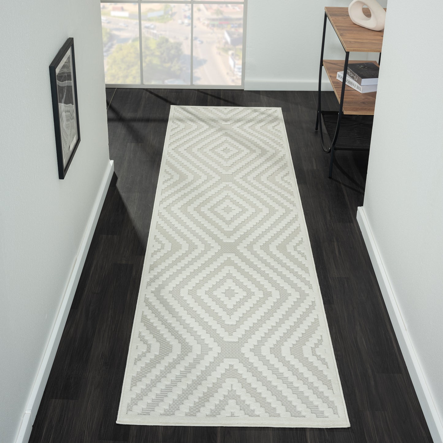 Calmer 419 Linen geometric patterns Hallway Runner Saray Rugs