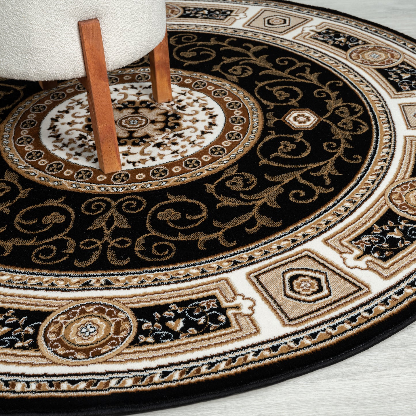 Oriental 511 Black Traditional Round Rug Saray Rugs