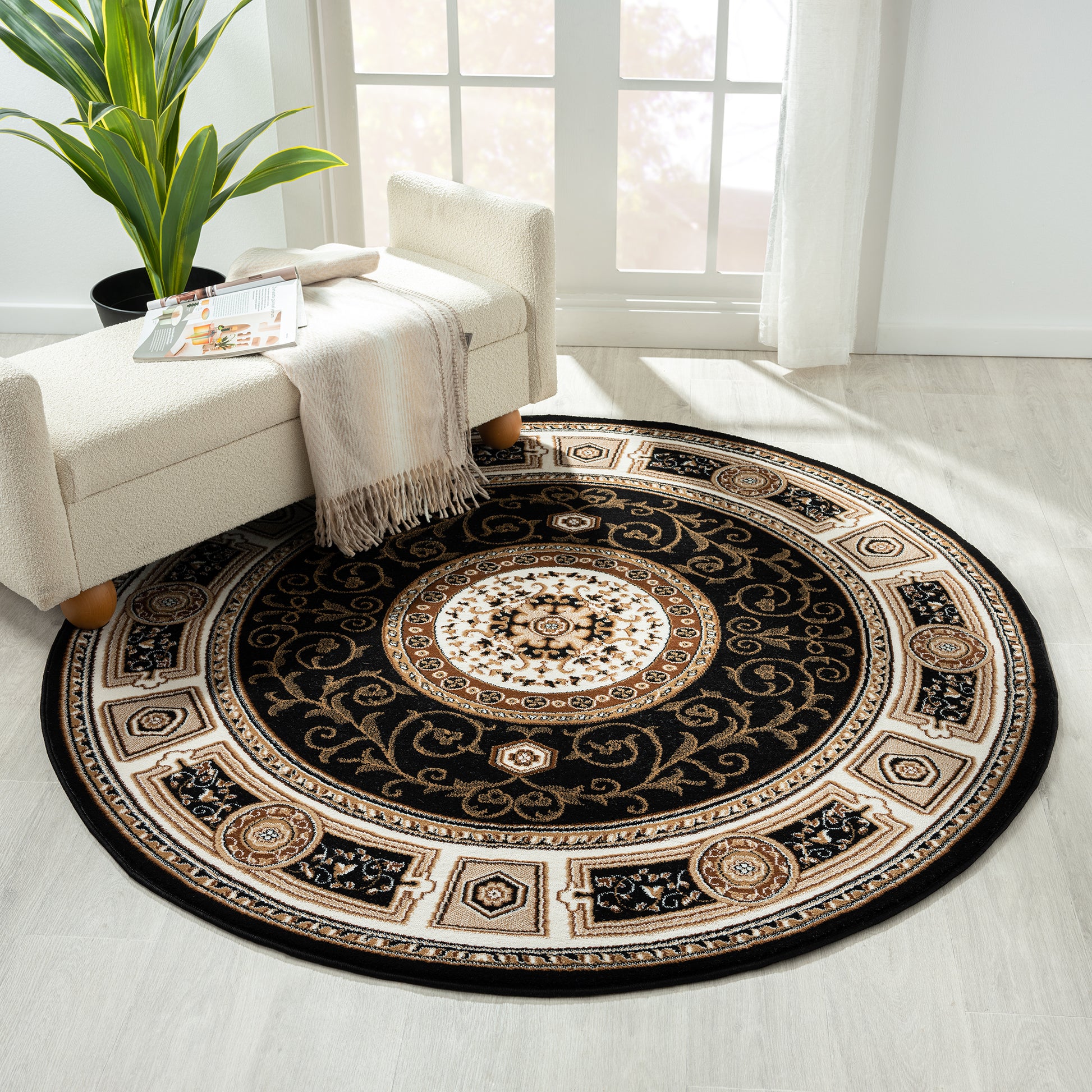 Oriental 511 Black Traditional Round Rug Saray Rugs