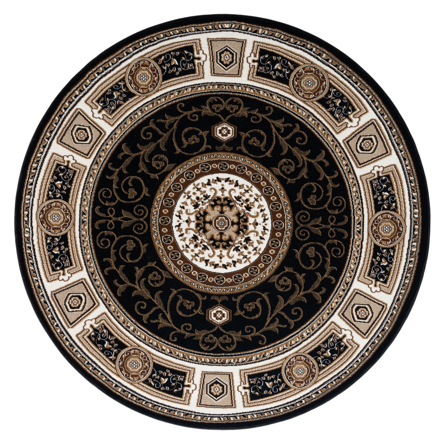 Oriental 511 Black Traditional Round Rug Saray Rugs