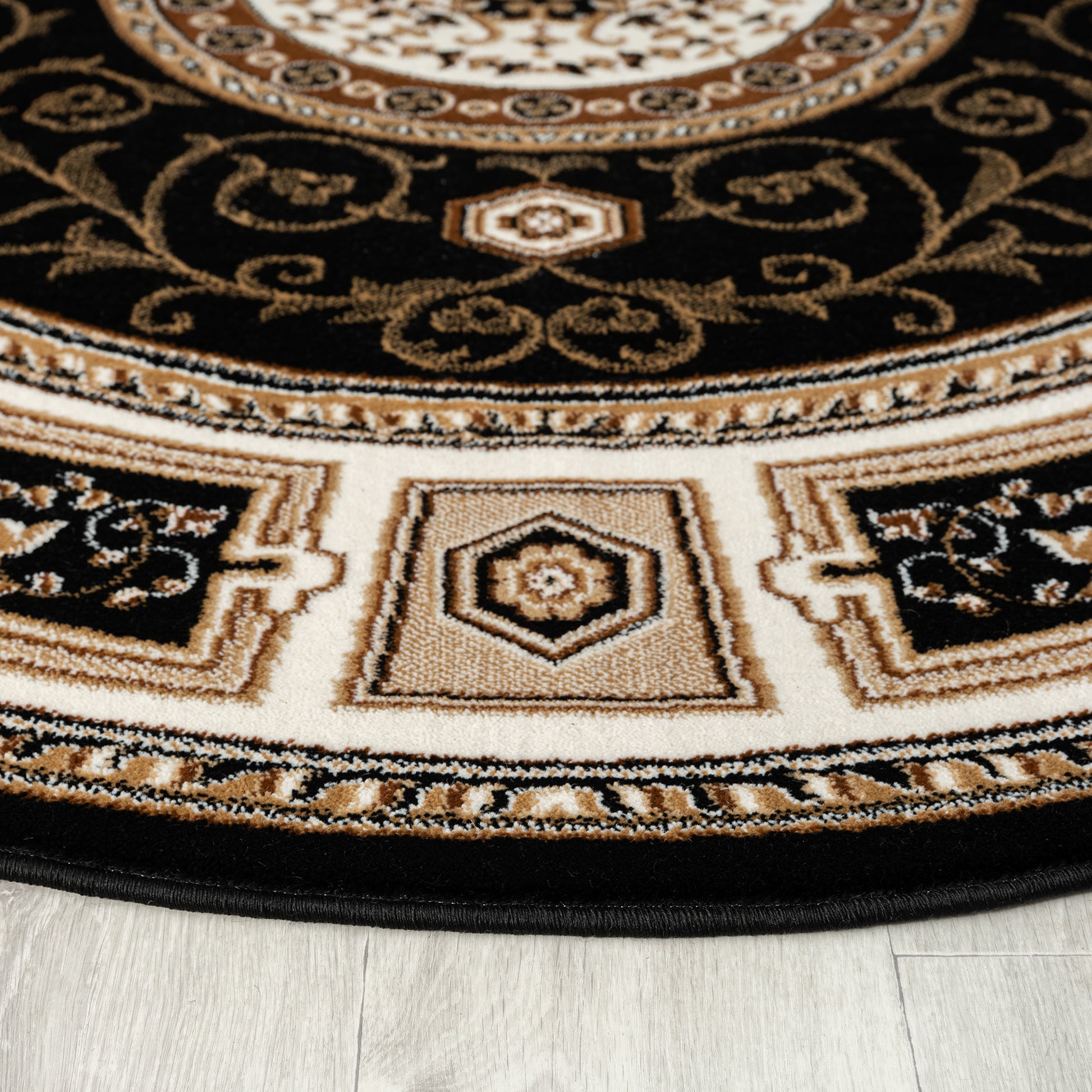 Oriental 511 Black Traditional Round Rug Saray Rugs