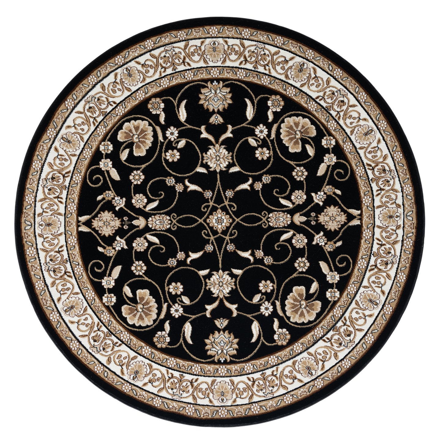 Oriental 512 Black Traditional Round Rug Saray Rugs