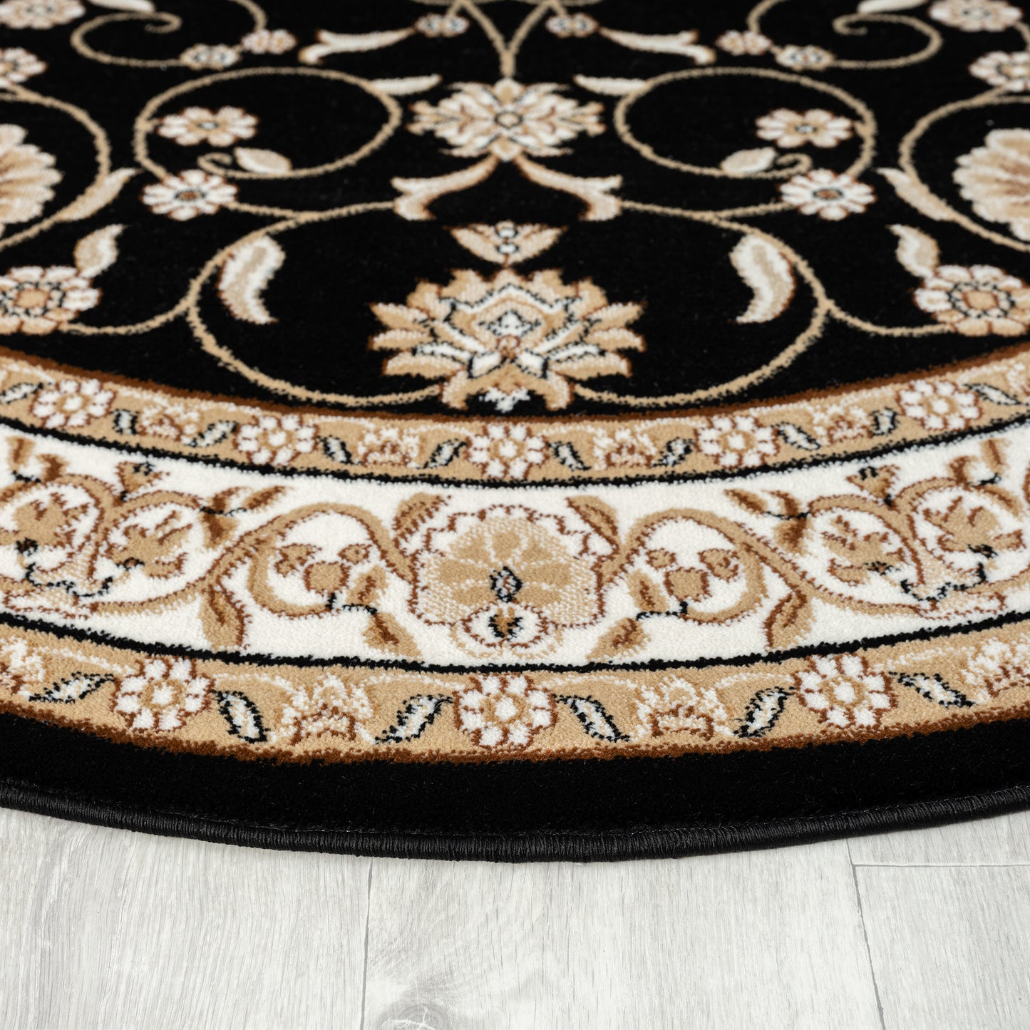 Oriental 512 Black Traditional Round Rug Saray Rugs