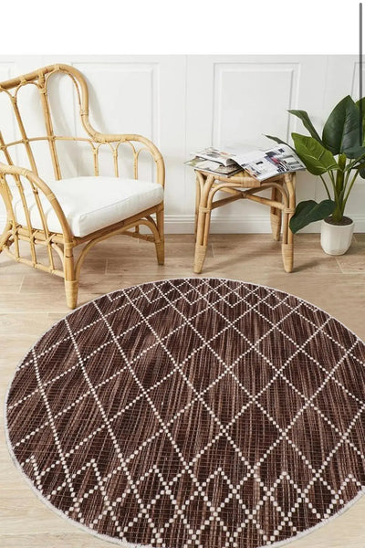 Argine Cross Brown 150x150cm Wool Round Rug