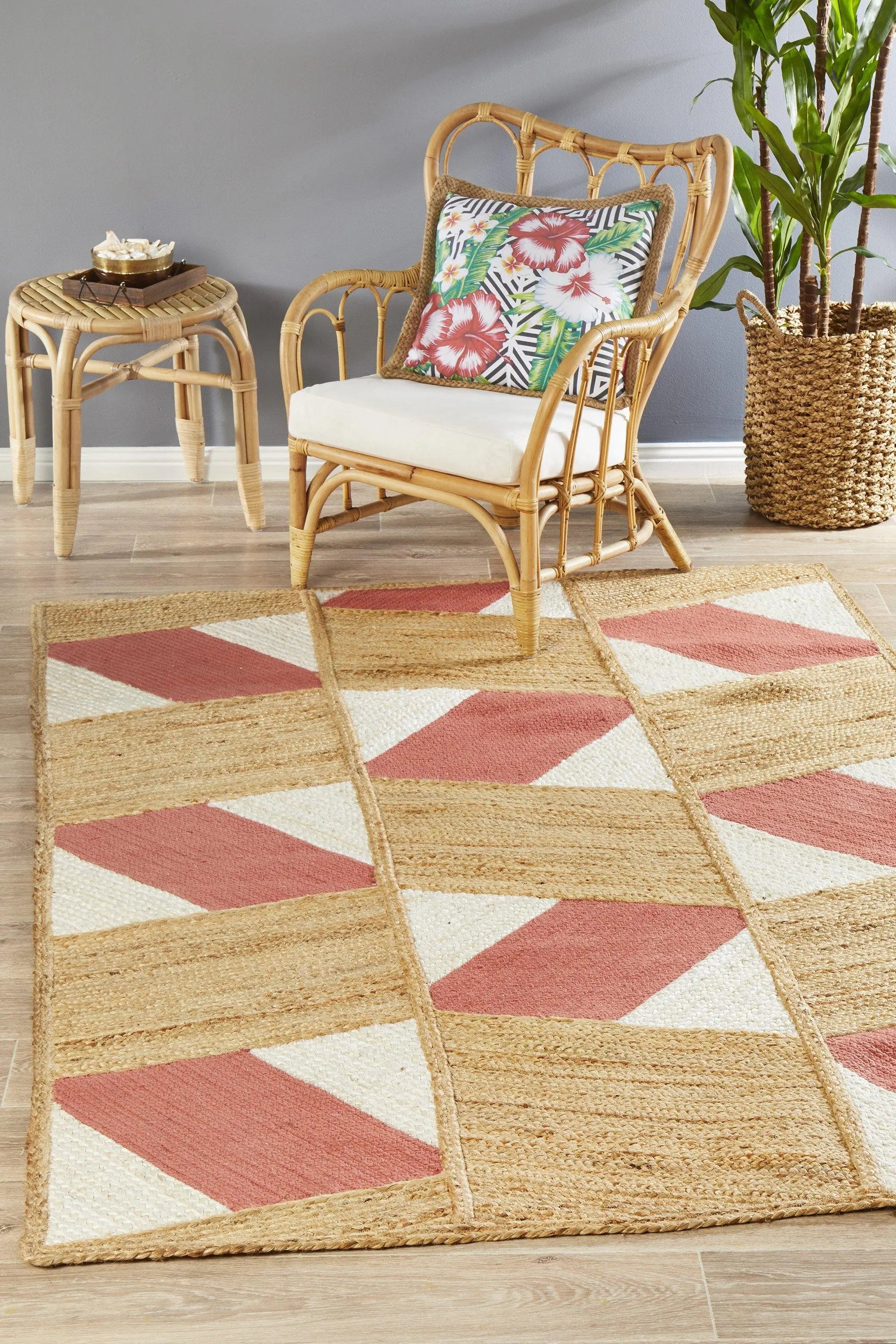 Paris 111 Coral Natural jute and Cotton Rug Unitex