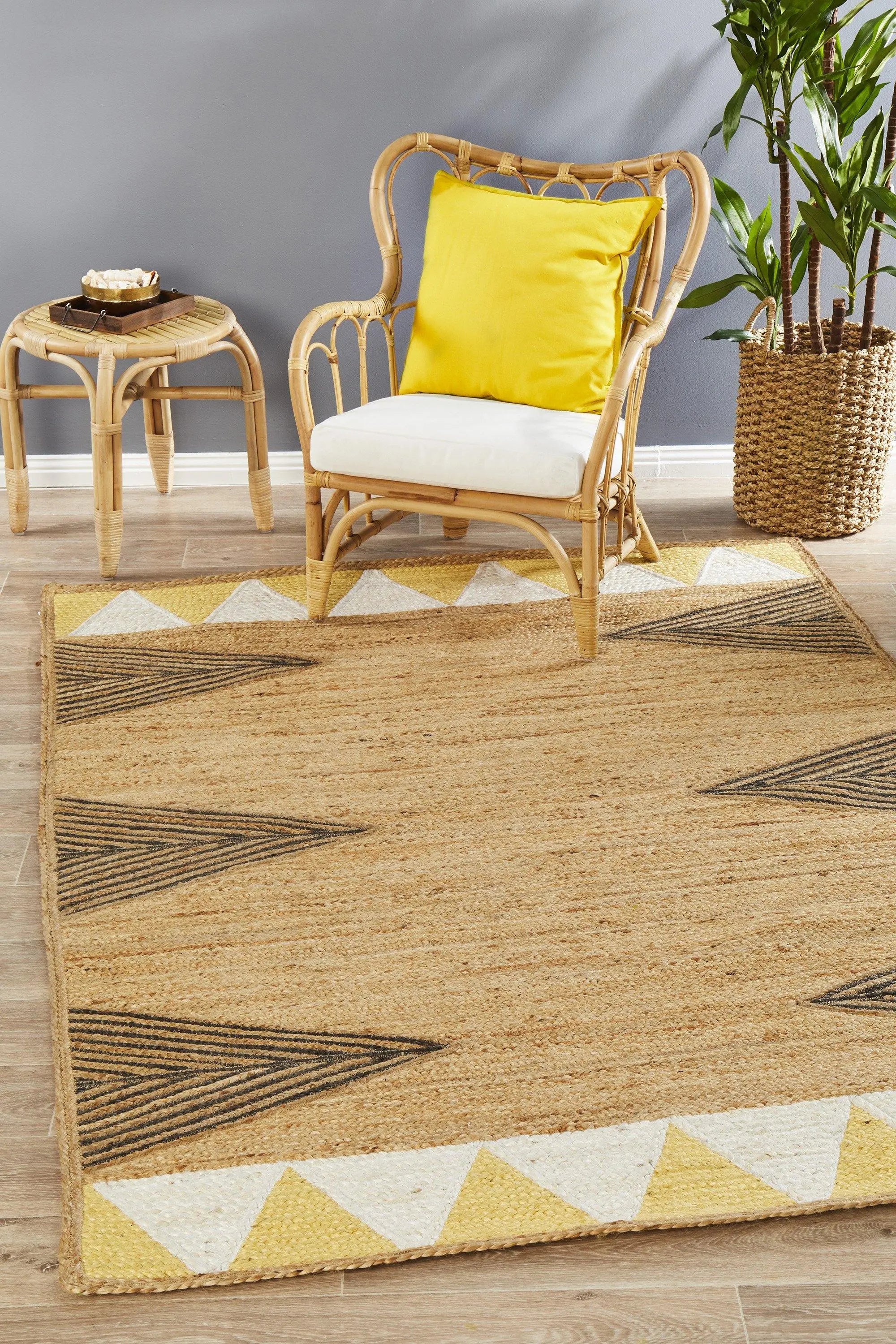 Paris 222 Yellow Natural jute and Cotton Rug Unitex