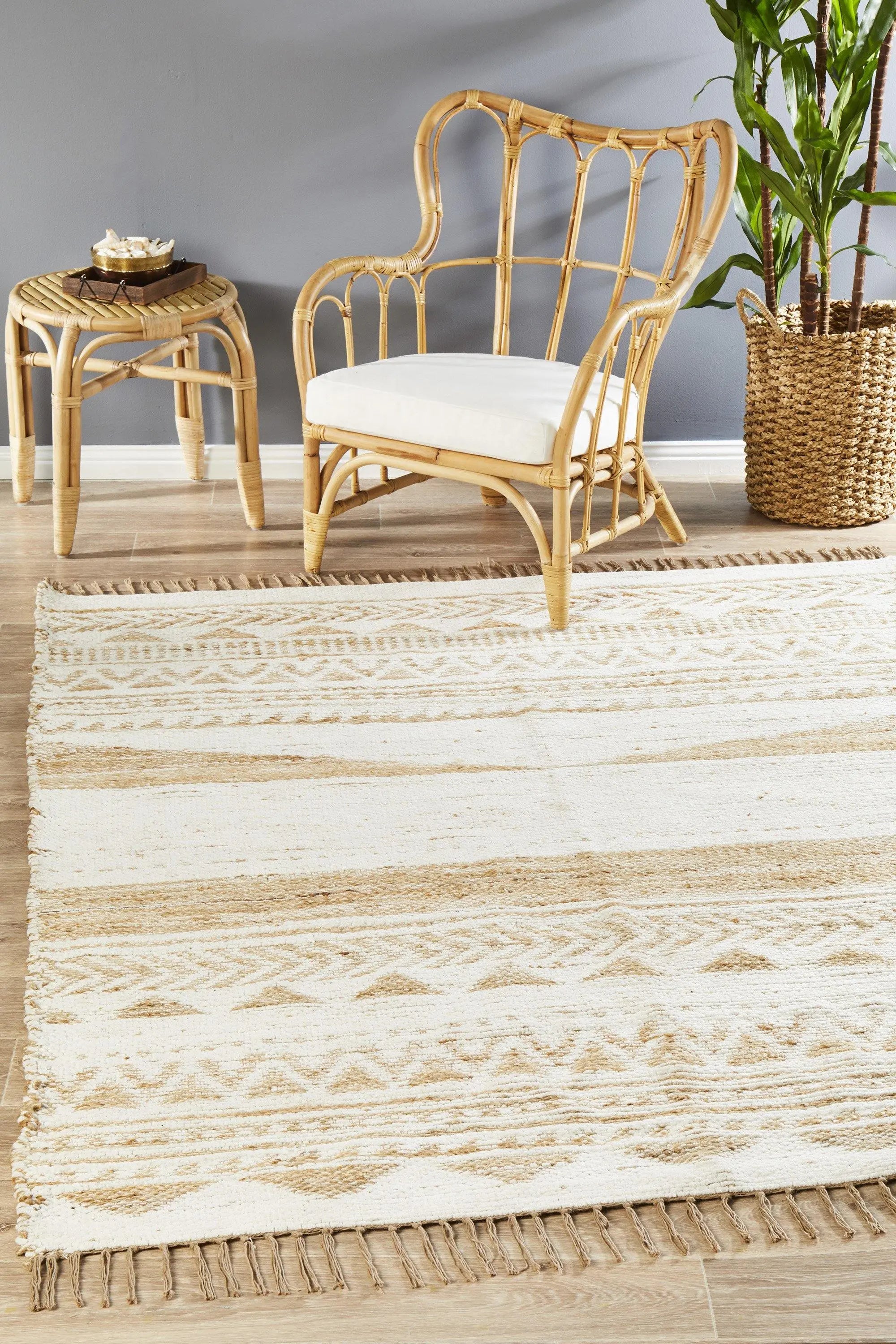 Paris 333 White Natural jute and Cotton Rug Unitex